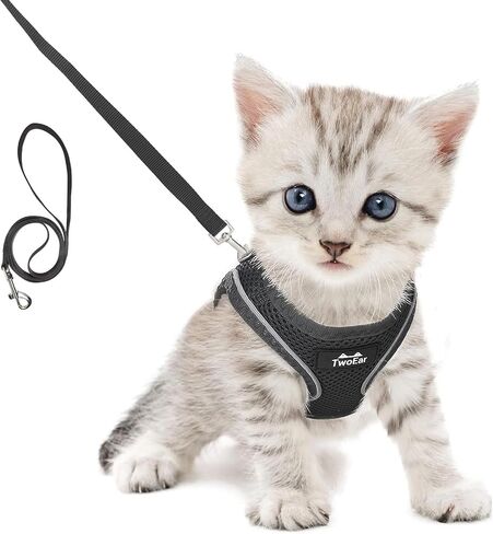 TwoEar Cat Harness Escape Proof, Soft Dog Vest Harness Adjustable, Breathable Mesh Step-in Puppy Walking Jacket Reflective Easy Control for Extral Small Pets for Outdoor Walking(XXXS, Black) in Saudi Arabia