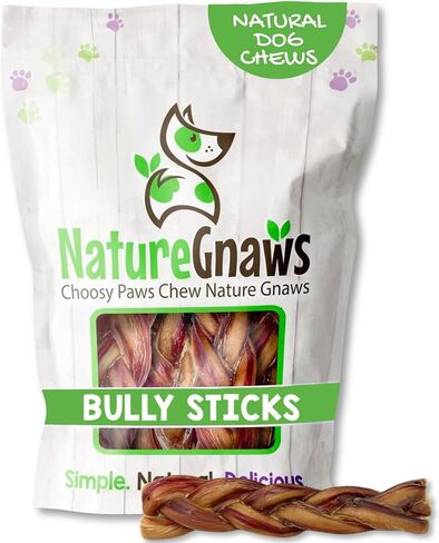Nature Gnaws Braided Bully Sticks for Dogs - Premium Natural Beef Dental Bones - Long Lasting Dog Chew Treats for Aggressive Chewers - Rawhide Free 10 Count (Pack of 1) in Saudi Arabia