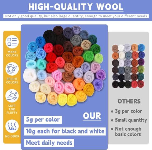 IMZAY Needles Felting Tools, 8"x10" Felting Pad, Large Needle Felting Mat, 50 Colors Needle Felting Wool, 5g/Pack Wool Roving Yarn for DIY Craft in Kuwait