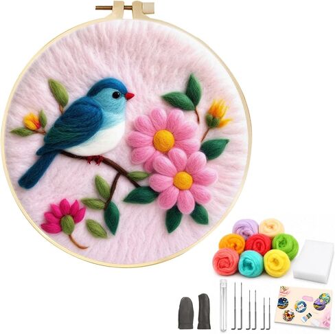 Zovylks Needle Felting Kit for Adults, 7.9 Inch Wool Felt Painting DIY Craft Set for Beginners, Needle Felt Starter Kit with Picture Frame, Foam Pad, Finger Cot (Hummingbird) in Saudi Arabia