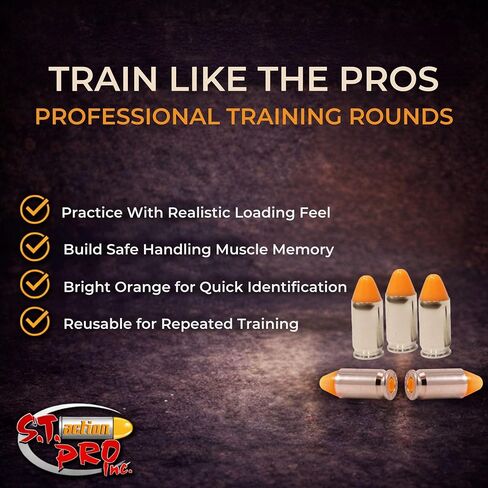 S.T. Action Pro .380 Cal Dummy Rounds – Orange Safety Trainer Dummy Rounds, Reusable Dry Fire Training Ammunition for Gun Owners - Veteran-Owned, Assembled in the USA in Saudi Arabia