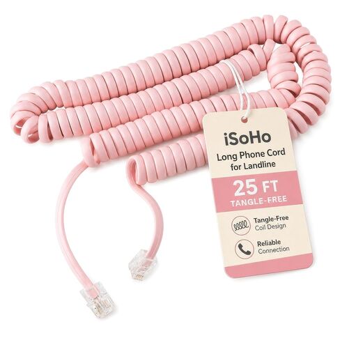 iSoHo Phones: Telephone Cord Handset Curly - Phone Color Crimson Red 25ft Long - Works on virtually All Trimline Style Phones and Princess Type Telephones - Landline Telephone Accessory in Kuwait