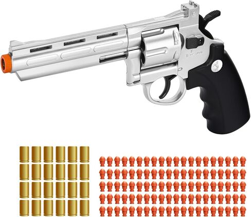 Revolver Toy Gun with 100 Soft Bullets,24 Shells,Realistic Toy Revolver Gun,Christmas Birthday Gifts for Boys Kids Adult Age 8+(Brown) in Kuwait