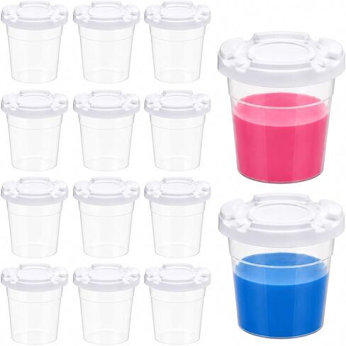 15 Packs No Spill Paint Cups for Kids Small Plastic Paint Containers with Lids Spill Proof Water Cup for Painting, School, Classroom, Art Crafts Supplies in Kuwait