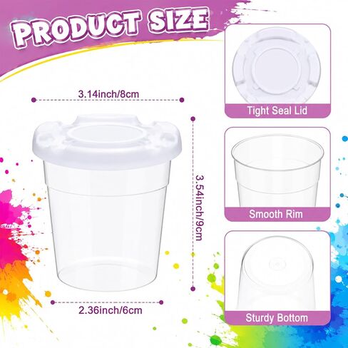 15 Packs No Spill Paint Cups for Kids Small Plastic Paint Containers with Lids Spill Proof Water Cup for Painting, School, Classroom, Art Crafts Supplies in Kuwait