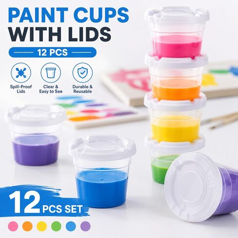 15 Packs No Spill Paint Cups for Kids Small Plastic Paint Containers with Lids Spill Proof Water Cup for Painting, School, Classroom, Art Crafts Supplies in Kuwait