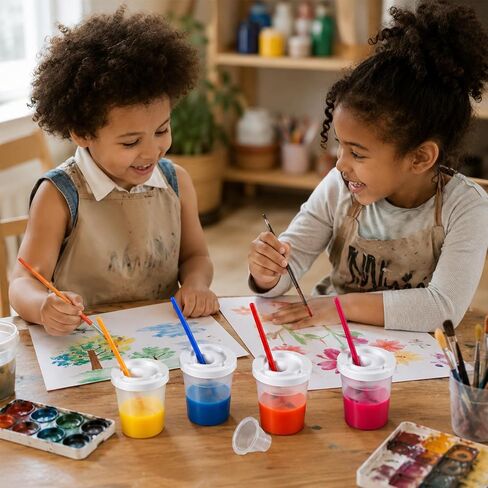 15 Packs No Spill Paint Cups for Kids Small Plastic Paint Containers with Lids Spill Proof Water Cup for Painting, School, Classroom, Art Crafts Supplies in Kuwait