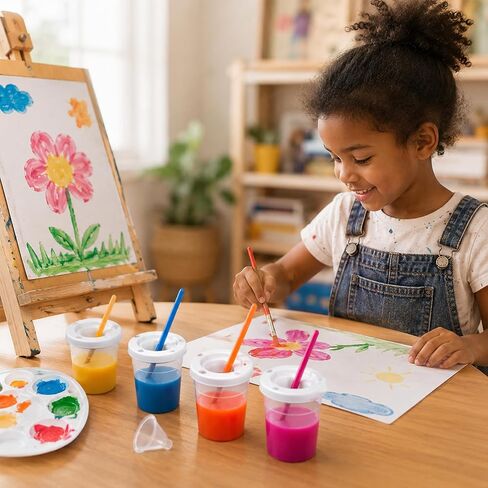 15 Packs No Spill Paint Cups for Kids Small Plastic Paint Containers with Lids Spill Proof Water Cup for Painting, School, Classroom, Art Crafts Supplies in Kuwait
