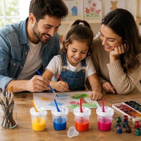 15 Packs No Spill Paint Cups for Kids Small Plastic Paint Containers with Lids Spill Proof Water Cup for Painting, School, Classroom, Art Crafts Supplies in Kuwait