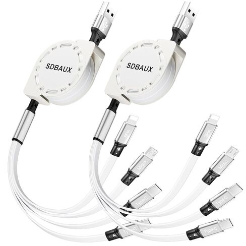 SDBAUX Retractable Multi USB Charging Cable 3A 4 in1 Fast Charger Connector with Dual Phone Type C Micro USB Port Cord,Compatible Tablets Smart Phone and More (2Pack/3.3ft) in Kuwait