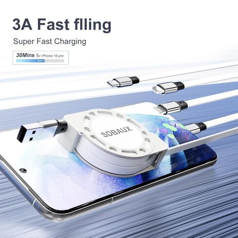 SDBAUX Retractable Multi USB Charging Cable 3A 4 in1 Fast Charger Connector with Dual Phone Type C Micro USB Port Cord,Compatible Tablets Smart Phone and More (2Pack/3.3ft) in Kuwait