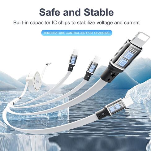SDBAUX Retractable Multi USB Charging Cable 3A 4 in1 Fast Charger Connector with Dual Phone Type C Micro USB Port Cord,Compatible Tablets Smart Phone and More (2Pack/3.3ft) in Kuwait