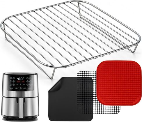 Air Fryer Rack Accessories Compatible with Ninja Crispi, Bella, Cosori, Secura, Insignia, Philips, Kalorik + More, Stainless Steel Extra Large XL Silicone Mat, Accessorios para Freidora de Aire in Kuwait