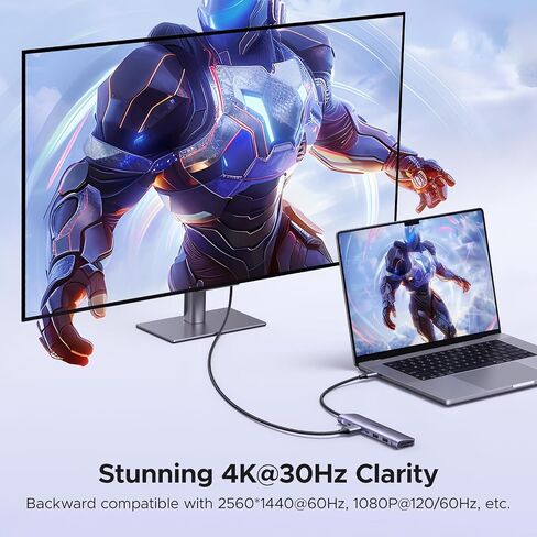 يوجرين محول USB-C بسرعة 5Gbps في الثانية 7 في 1 بـ2 منفذ نقل بيانات USB-A 3.0، قدرة 100W، منفذ نوع 4K الى HDMI، قارئ بطاقة SD/TF، محول متعدد المنافذ لماك بوك برو وماك اير/سيرفس 2016-2022 in Kuwait