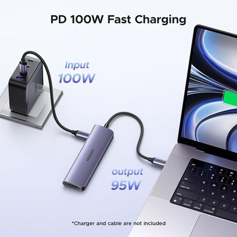 يوجرين محول USB-C بسرعة 5Gbps في الثانية 7 في 1 بـ2 منفذ نقل بيانات USB-A 3.0، قدرة 100W، منفذ نوع 4K الى HDMI، قارئ بطاقة SD/TF، محول متعدد المنافذ لماك بوك برو وماك اير/سيرفس 2016-2022 in Kuwait