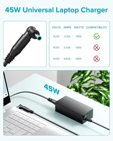 Powseed Universal Laptop Charger 45W Power Adapter for Asus Dell hp Acer Samsung Sony Toshiba Fujitsu Delta NEC Liteon and More Chromebooks Ultrabook Laptop Notebook Computer in Kuwait