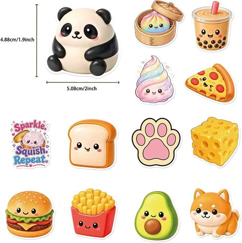 Squishy Bun Stickers 110Pcs - Kawaii Cartoon Ice Cream Bao Bun Dumpling Vinyl Stickers Decals - Easy Stick & Removeable for Scarpbook Window Tumblers Water Bottles Teens in Saudi Arabia