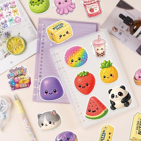 Squishy Bun Stickers 110Pcs - Kawaii Cartoon Ice Cream Bao Bun Dumpling Vinyl Stickers Decals - Easy Stick & Removeable for Scarpbook Window Tumblers Water Bottles Teens in Saudi Arabia