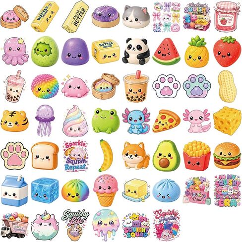 Squishy Bun Stickers 110Pcs - Kawaii Cartoon Ice Cream Bao Bun Dumpling Vinyl Stickers Decals - Easy Stick & Removeable for Scarpbook Window Tumblers Water Bottles Teens in Saudi Arabia