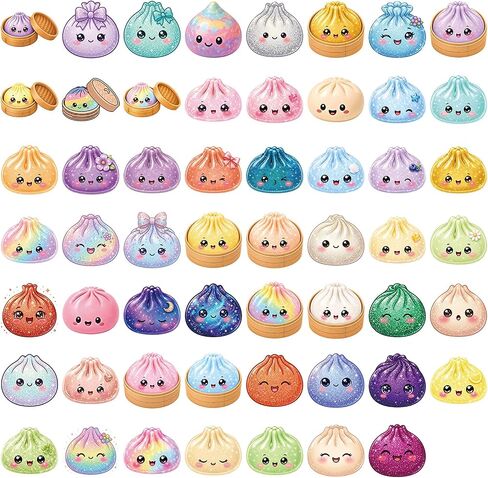 Squishy Bun Stickers 110Pcs - Kawaii Cartoon Ice Cream Bao Bun Dumpling Vinyl Stickers Decals - Easy Stick & Removeable for Scarpbook Window Tumblers Water Bottles Teens in Saudi Arabia