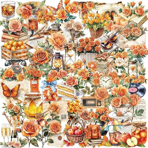 50 Pieces Natural Flower Themed Transparent Stickers for Scrapbooking, Self-Adhesive Scrapbooking Stickers Supplies Journal Stuffers for Adult Card Making Letters DIY in Kuwait