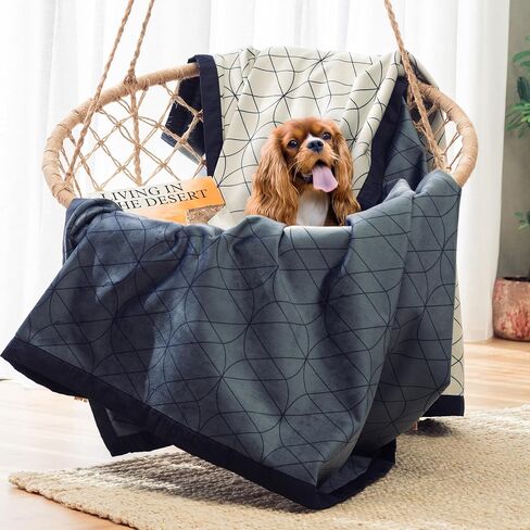 Waterproof Dog Blanket for Bed – 90x90 Inch King/Queen Size – Pet Hair Resistant Blanket for Small to Large Dogs – Washable, Leakproof, Reversible Bedspread for Bed Protection – Blue/White in Kuwait
