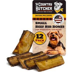 The Country Butcher 4" Beef Rib Dog Bones for Small and Medium Breed Dogs, Natural, Tough, Dental Treat, Chew Toy, Made in The USA, 12 Count Soft to Moderate Chewers in Saudi Arabia