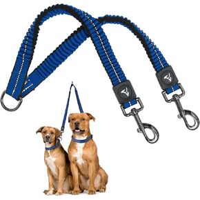 Kruz Double Dog Coupler - KZVX2-03S - Tangle Free Dog Walking and Training Dual Extension Coupler - Comfortable, Shock Absorbing - Reflective Bungee Coupler for Two Dogs - Red - 5/8" x 14" in Saudi Arabia