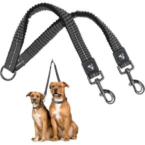 Double Dog Leash for Small Dogs (Width - 5/8", Length 14"-27") | Nylon Dual Dog Leash with Tangle-Free Swivel | Shock-Absorbing Reflective Bungee for Comfortable Walking & Training – Grey in Saudi Arabia