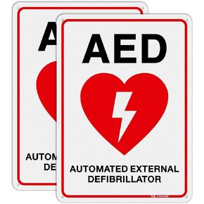 AED Sign - 2 Pack - 10 x 7 Inches Rust Free .040 Aluminum -Reflective, UV Protected, Waterproof, Weatherproof and Fade Resistant - 4 Pre-drilled Holes in Saudi Arabia
