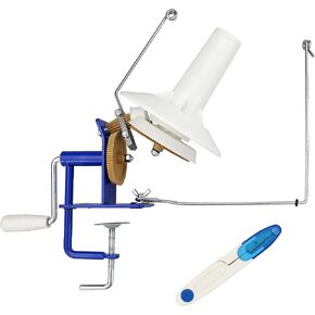 LAMXD Needlecraft Large Jumbo Metal Yarn/Wool/String/Fiber Ball Winder Hand Operated,10-Ounce,with Thread Cutter Scissors, Blue and White in Saudi Arabia