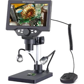 مجهر رقمي Parfocal مقاس 7 بوصات من Koolertron، شاشة عرض 1080P IPS HD ومكبر مجهر عملة 1600X، جهاز تحكم عن بعد لاسلكي بدقة 12 ميجابكسل 2.4 جيجا، 30 مصباح LED كاميرا مجهر USB، متوافق مع نظام التشغيل Windows/Mac in Kuwait