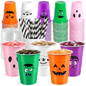 50 Pack Halloween Plastic Cups - Colorful 16Oz Disposable Drinking Cups, Vampire Mummy Monster Ghost Pumpkin Party Cups for Halloween Party Favors Coffee Wine Hot Cold Drinks (5 Designs) in Saudi Arabia