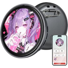 Digital Pin, Digital Badge with Touch Screen LED Display, Customizable Anime Style Wearable, Smart Button for Sports Events, Festivals, Cosplay and Fandoms（Support GIF, Multi/Single Imgs, Marquee） in Kuwait
