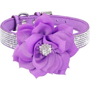 PET ARTIST Bling Rhinestone Dog Collar, Cute & Soft Suede Leather Dog Collar Girl with Flower, Sparkling Pink Pet Collars for Small Medium Female Dogs Walking Party Wedding,M in Saudi Arabia