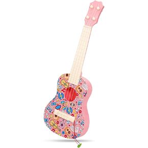 LeeQee 21in Ukulele Guitar for Kids, Graffiti Toy Guitar with Picks, Pink in Kuwait