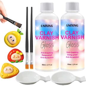 Air Dry Clay Glaze, Air Dry Clay Varnish, Polymer Clay Glaze, High Gloss Clay Sculpture Sealant for Air Dry Clay Pottery Waterproof Scratch Resistant Varnish for Clay (60ML X 2Pack) in Saudi Arabia