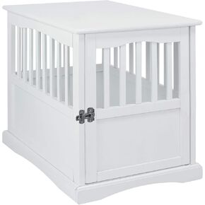 Casual Home Wooden Decorative Indoor Kennel Dog Crate End Table Night Stand Furniture with Lockable Gate for Medium Pets Up to 25 Pounds, White in Saudi Arabia