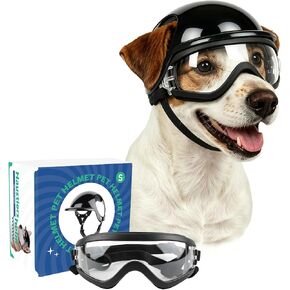 Small Dog Goggles and Pet Helmet Set, Dog Sunglasses Anti-UV Windproof, Safety Motorcycle Helmet with Ear Holes for Small Breeds, Head& Eyes Protection, Black S in Saudi Arabia