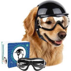 Dog Goggles and Pet Helmet Set, Large Dog Sunglasses Anti-UV Windproof, Safety Motorcycle Helmet with Ear Holes for Medium to Large Breeds, Head& Eyes Protection, Clear L in Saudi Arabia