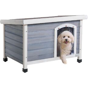 Petsfit Wooden Dog House,Outdoor Pet Kennel, Solid Wood, Weather Proof, Light Grey, Medium/40.8 X 26 X 27.6 Inch in Kuwait