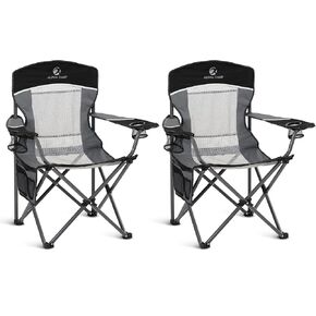 ALPHA CAMP Oversized Camping Folding Chair, Heavy Duty Support 450 LBS Steel Frame Collapsible Padded Arm Chair with Cup Holder Quad Lumbar Back, Portable for Outdoor,Black in Kuwait