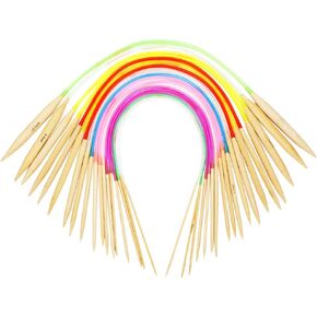 18 Pairs Bamboo Knitting Needles Set, Vancens Circular Wooden Knitting Needles with Colorful Plastic Tube, Small Tools for Weave are Included, 18 Sizes: 2mm - 10mm, 31.5" Length in Saudi Arabia