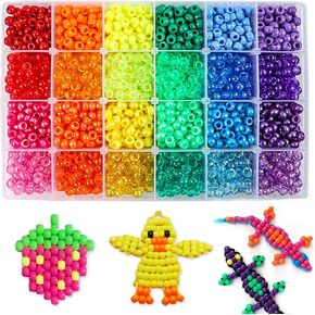 Quefe 2880pcs Pony Beads Kit Rainbow Beads Plastic Bead for Craft 6 x 9mm 24 Colors 4 Styles Large Hole Beads Set for Bracelets Jewelry Making in Saudi Arabia