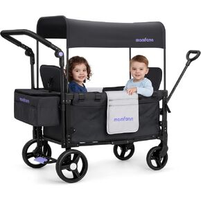MOMFANN Stroller Wagon for Kids, Double Wagon Stroller Toddlers, All-Terrain Baby Wagon with Canopy & 2 Seaters, Adjustable Handle & Pull Bar for Infants and Toddlers, Gray in Kuwait