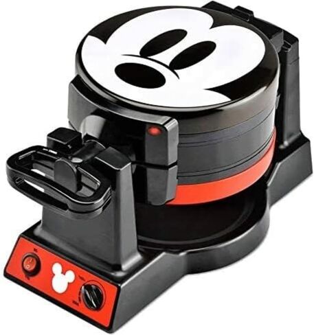 Disney Mickey Mouse MIC-62 Double Flip Waffle Maker, 8"D x 14"W x 8"H, Black, Red in Saudi Arabia