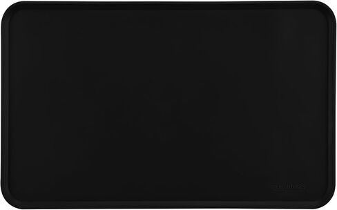 Amazon Basics Waterproof Non-Slip Silicone Pet Feeding Mat with Raised Edges, Prevents Spills, Easy to Clean, Protects Floors for Cat & Dog Food and Water Bowls, 24 x 16 Inches, Black in Kuwait