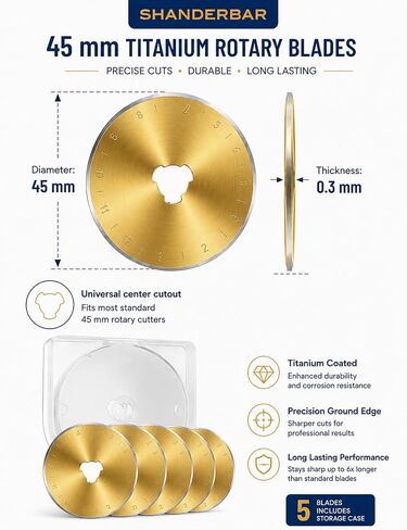 5 Pack 45mm Rotary Cutter Blades, Titanium Coated SKS-5 in Saudi Arabia