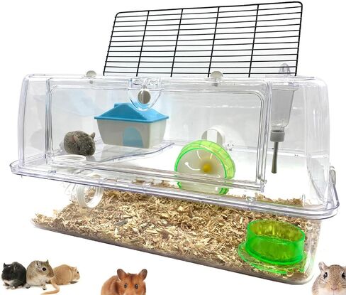 Large Deluxe 2-Floor Acrylic Clear Hamster Mouse Palace House Reptiles Habitat Expandable and Customizable Exercise Running Wheel Water Bottle Tower Food Bowl Hide House in Kuwait