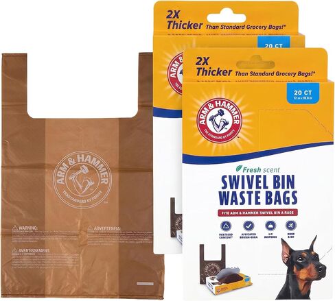 Arm & Hammer Heavy Duty Pet Waste Bags for Swivel Bin & Rake Dog Pooper Scooper, 20 Count Refill Bags (Packaging May Vary) in Kuwait